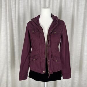 Prince & Fox Jacket Womens Small Purple Hooded Zip Front Cotton Twill Casual